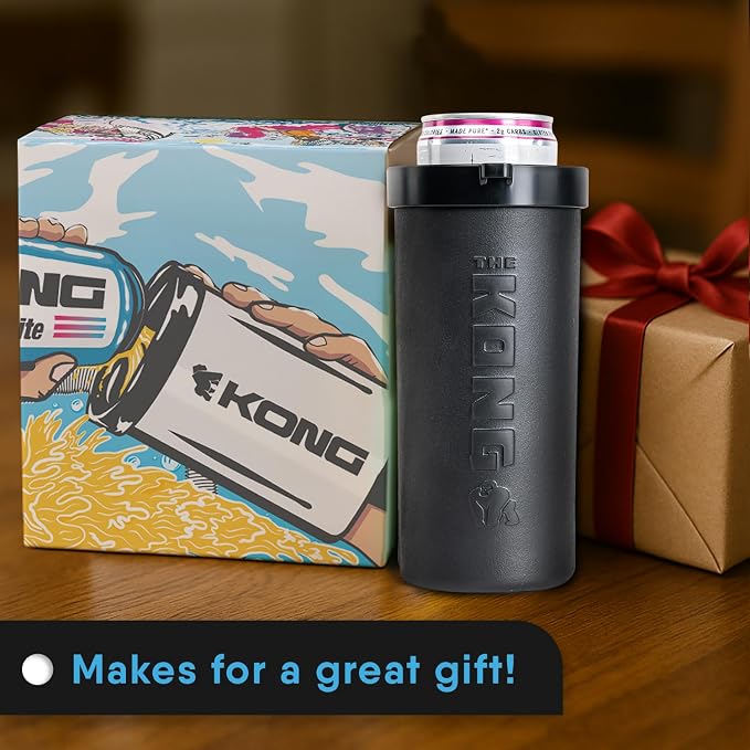 The Kong Skinny Can - Portable Coozie or Bottle Cooler/Cup With Detachable, Expandable, Hose To Funnel Your Drink (Black)