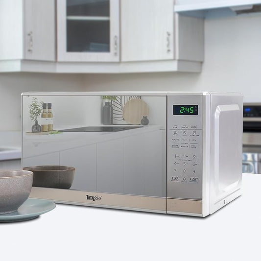 Total Chef 0.7 Cu Ft Microwave Oven - Countertop Small Kitchen Appliance, Stainless Steel Microwave with Digital Touch, Pre-Set Functions, 10” Turntable, 700 Watt