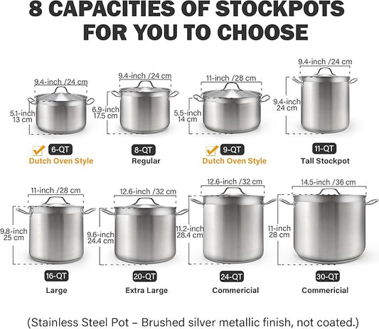 Cooks Standard 6-Quart Stock Pot with Lid, Professional 18/10 Stainless Steel Stockpot Dutch Oven Casserole Cooking Pot, Ollas de Cocina, Compatible with All Stovetops, Silver