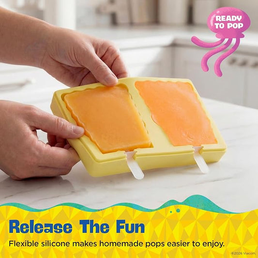 Nickelodeon Silicone Popsicle Molds with Lid–Compact BPA-Free Popsicle Maker Featuring SpongeBob, Flexible Ice Pop & Ice Cream Molds with Sticks, Dishwasher Safe, 2 Mold Set for Homemade Frozen Treats