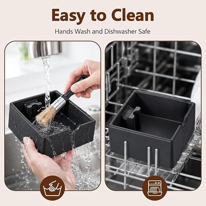 SelfTek Coffee Knock Box - Silicone coffee grounds container with Tamper Stand & Cleaning Brush Non-Slip Base & Handle, Easy Clean, Essential Coffee Maker Accessories