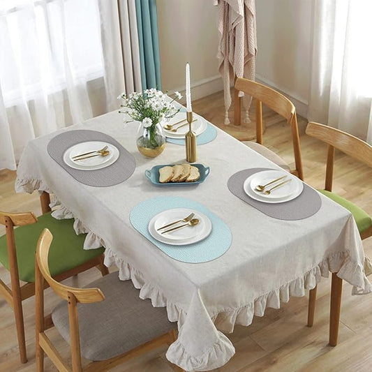 IYYI Silicone Placemats, Dining Placemats Set of 4, Waterproof Placemats for Kids, Heat Resistant Non-Slip Silicone Mats for Dinner Table, Dishwasher Safe (Light Blue, 17.7" ×12")