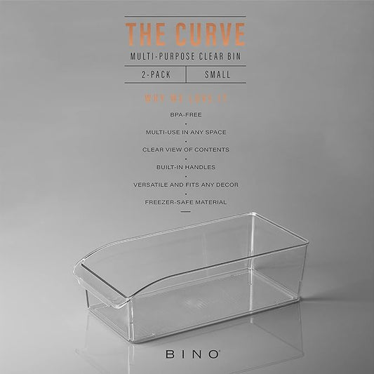 BINO | Plastic Storage Bins, Small | THE CURVE COLLECTION | Multi-Use Organizer Bins | Storage Containers Kitchen, Pantry and Home Organization | Fridge Organizers | Pantry Organization