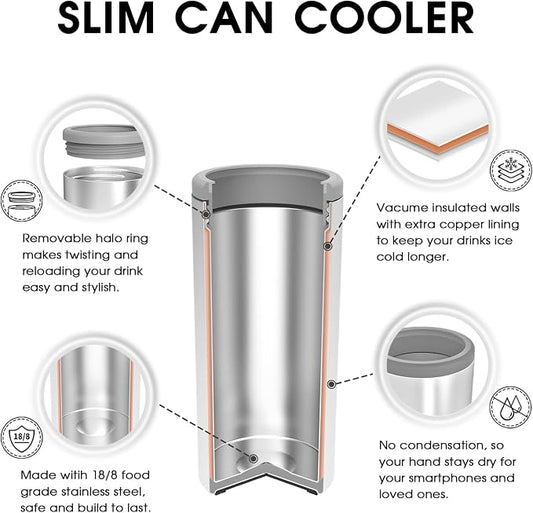 TILUCK Skinny Can Cooler, Stainless Steel Insulated Slim Cans, 12 oz | Beer & Hard Seltzer, Doucle-Walled Stainless Steel Insulated Slim Cans, Slim 12 oz(Spinning Rainbow)
