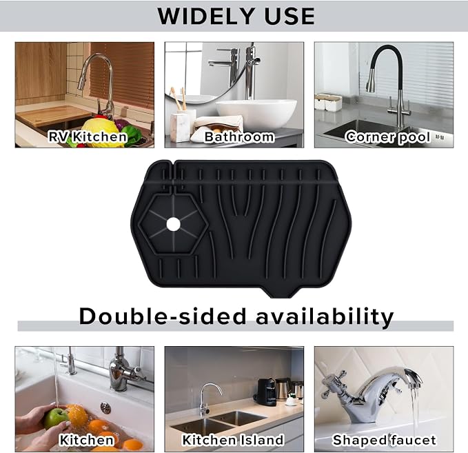 Silicone Sink Splash Guard Kitchen Splash Guard for Sink Splash Prevention Faucet Mat for Kitchen Sink Faucet Guard, Draining Mat Faucet Mat for Kitchen Sink Faucet Splash Guard(Black)