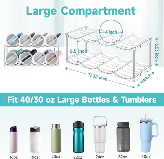 spospo Stackable Water Bottle Organizer Large Compartment Bottle Holder | Tumbler Organizer for Stanley 40 oz Cup, Kitchen Cabinet Storage Organizer for Stanley Cup Accessories, 2 Tier Hold 8 Bottle