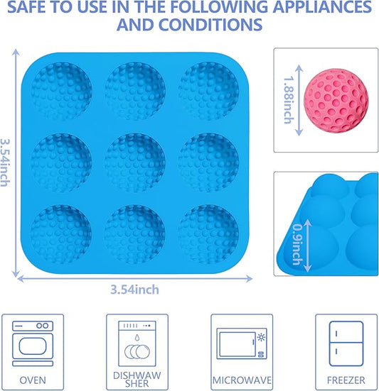 Sidosir Golf Ball Chocolate Silicone Molds for Cake Decorations,9-Cavity 3D Golf Ball for Ice, Hot Chocolate Bomb(3Pcs)