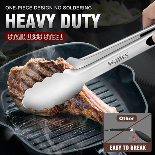 Food Grade Stainless Steel Kitchen Tongs for Cooking,BBQ - 7 ,9 and 12 Inch,Set of 3 Heavy Duty Locking Metal Food Tongs Non-Slip Grip