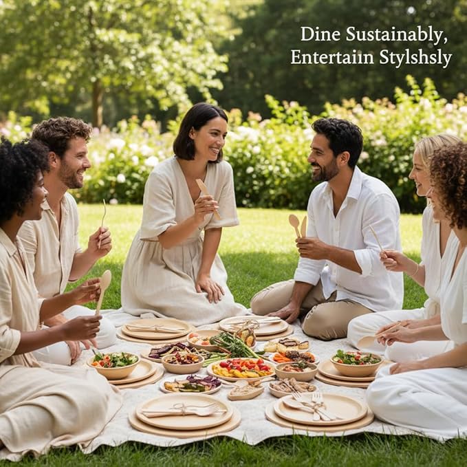 (150 Count) Disposable Wooden Cutlery Set - Alternative to Plastic, Eco Friendly, Biodegradable, Compostable Cutlery Set - 50 Wood Spoons, 50 Wooden Knives & 50 Wooden Forks Disposable Utensils Set