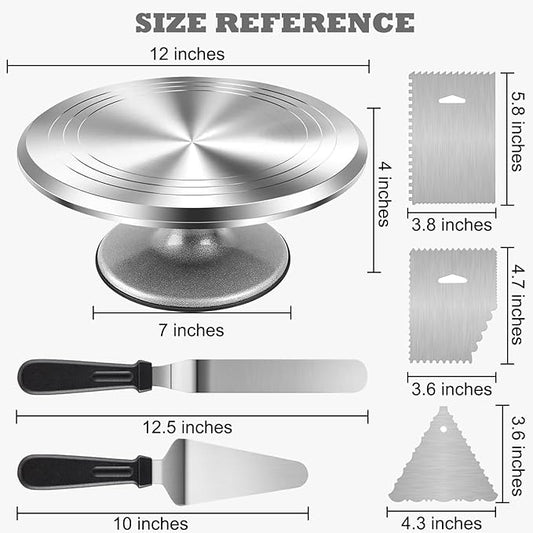 12 Inch Aluminium Rotating Cake Stand Turntable, Cake Decorating Kit Supplies with Icing Piping Tips, Frosting Spatulas, Pastry Bags, Scrapers and Other Cake Decorating Tools (85Pcs)