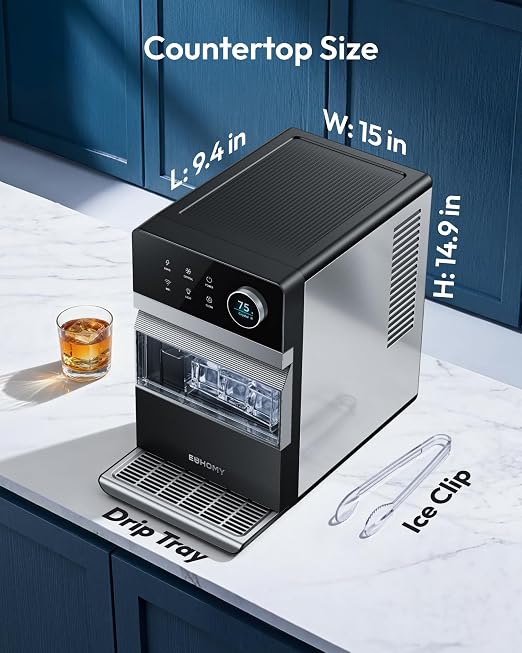 EUHOMY 2.2'' Clear Ice Cube Maker Countertop with APP, 2 Square Ice Ready in 27 Mins for Whiskey, Slow-Melting & Self-Cleaning, 110 Pcs/Day, 24H Timer, Clear Ice Maker with Ice Tong for Home/Bar