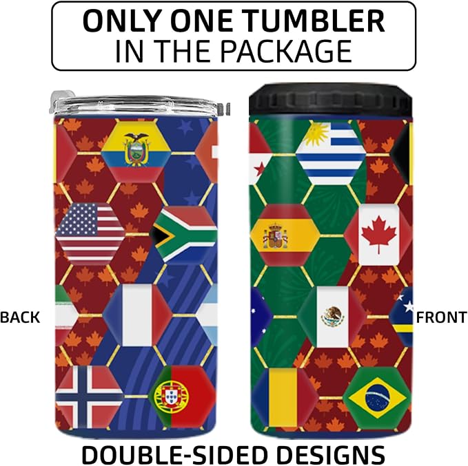 Funny Can Cooler 2026 Soccer Football Merchandise, International Country Flags Accessories Decorations, 4-IN-1 Can Cooler Stainless Steel Tumbler Gifts for Soccer Fans