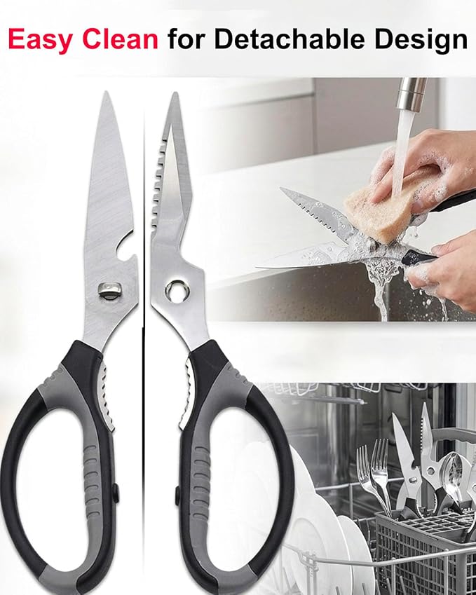 All-Purpose Kitchen Scissors, Heavy Duty Kitchen Shears with Serrated Blade, Detachable Stainless Steel Cooking Scissors for BBQ, Camping, Meat, Seafood, Herbs & Food Prep, Dishwasher Safe