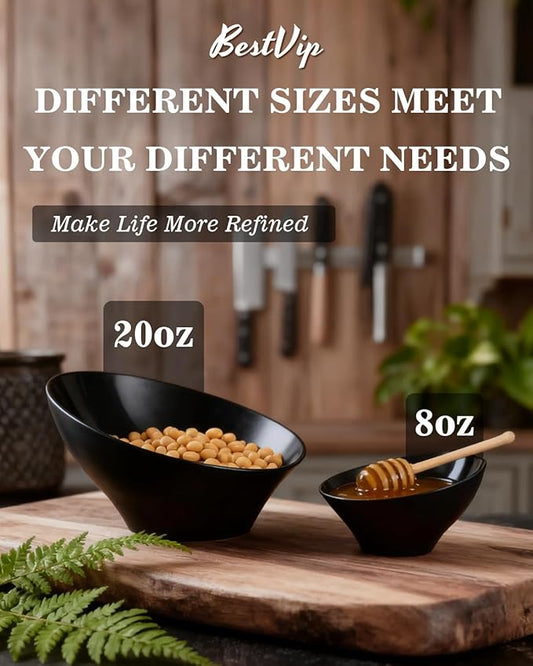 BESTVIP 20oz Black Plastic Serving Bowls for Party - 12 Pack Angled Disposable Serving Bowls, Party Bowls for Chips, Snacks, Fruit, Salad - Catering Bowls for Daily Use, Parties, Christmas