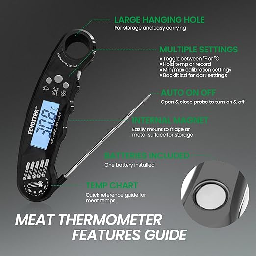 Digital Meat Thermometer,Instant Read Food Cooking Thermometer for Grilling,Waterproof Steak Thermometer for Kitchen and Outside, BBQ, Turkey, Candy, Liquids, Beef