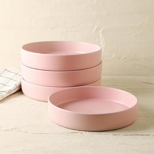 Stone Lain Albie Stoneware Bowl Set, 4-Piece Pasta Bowls for Kitchen, Ceramic Serving for Noodles, Fruit, Cereal, Dinner - Microwave & Dishwasher Safe, Pink