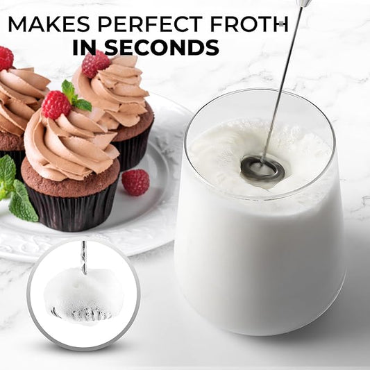 Zulay Kitchen Powerful Milk Frother Wand - Ultra Fast Handheld Drink Mixer - Electric Whisk Foam Maker for Coffee, Lattes, Cappuccino, Matcha & Creamer