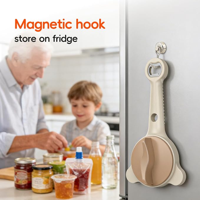 4-In-1Jar Opener,Jar Openers For Seniors,Adjustable Jar Opener Fits 1-3.5 Inch Bottle Caps,Perfect or Arthritis and WeakHands,Works Beer,Sauces,Canned Goods(Included Magnetic Hook)