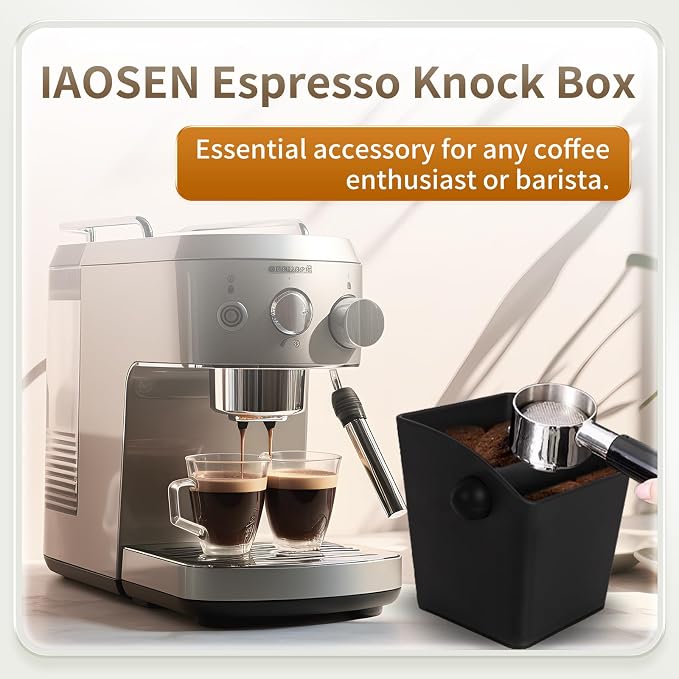 IAOSEN Knock Box Square High Sidewall Design Espresso Knock Box Tamping Mat Espresso Machine Accessories Set of 2 with Removable Knock Bar and Anti-Slip Base for Home Office Espresso Accessories