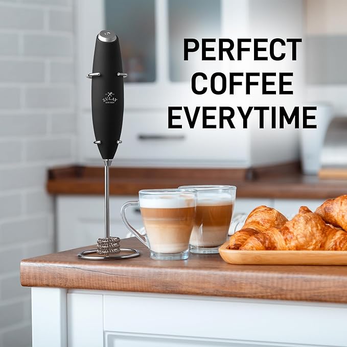 Zulay Kitchen Patented Tornado Triple Whisk Milk Frother with 4 Duracell Batteries – Handheld Foam Maker for Coffee, Lattes, Matcha & Hot Chocolate – Rich, Creamy Froth in Seconds
