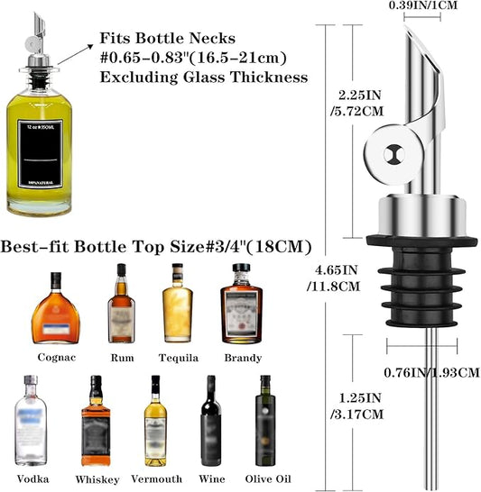 2 Pcs Olive Oil Dispenser Bottle Spout, Speed Liquor Pour Spout with Flip Top, Stainless Steel Auto Pour Spouts for Liquor Bottles, Oil Bottles, Vinegar, Syrup and Other Liquid Bottles