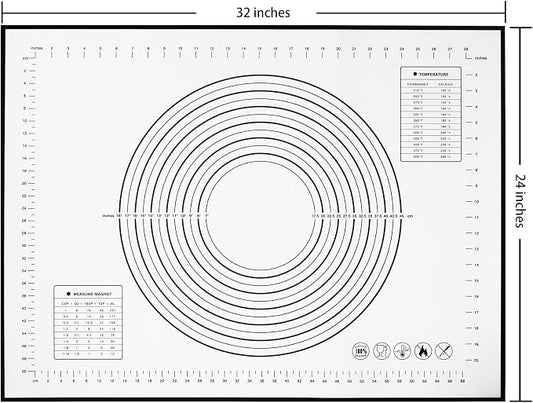 Yansumi silicone pastry non stick baking mat with measurement fondant mat with three sizes for silicone baking mat, counter mat, dough rolling mat,fondant/pie crust mat (Black, 32"L x 24"W)