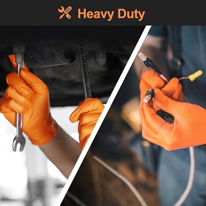 TitanFlex Heavy Duty Industrial Orange Nitrile Gloves, 8-mil, Gloves Disposable Latex Free with Raised Diamond Texture Grip, Powder Free, Rubber Glove, Mechanic Gloves,50-ct Box (Small)