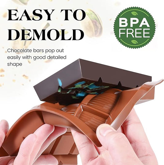 2 Pcs Chocolate Bar Mold Deep Dubai 0.85 Inch Stuffed Large Chocolate Molds Silicone Break Apart Thick Silicone Molds for Candy Bar (8 Snap)