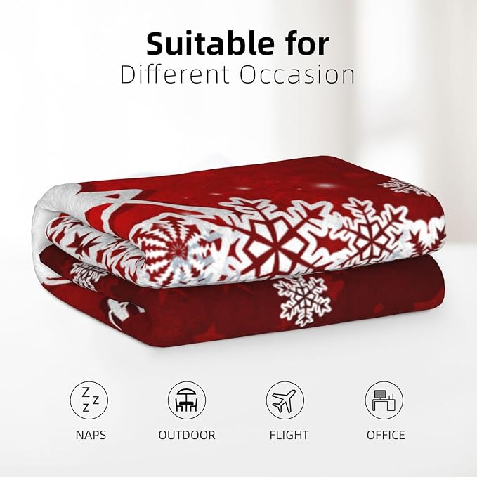 Merry Christmas Red Flannel Fleece Throw Blanket - White Snowflake Printed, Soft Plush for Bedroom, Couch, Sofa - 30"x40"
