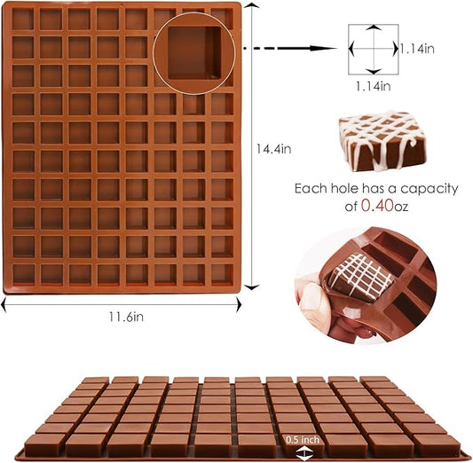 Sakolla Square Chocolate Mold, 80 Cavities Silicone Molds for Chocolate, Caramel, Praline, Ice Cube, Jelly, and Gummy (Coffee)