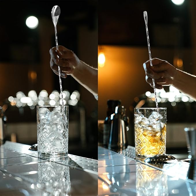 Briout 6 Pieces Bar Spoon, 12 Inches Long Handle Drink Stirrer with Mirror Finished Surface, Stainless Steel Cocktail Mixing Spoons for Drink, Silver