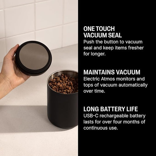 Fellow Atmos Electric Vacuum Canister & Storage Container - Airtight Coffee & Food Storage Containers - Coffee Containers - (Matte Black, 0.7 Liter)