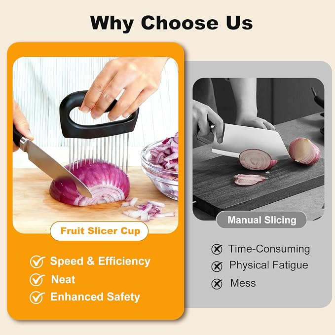 Onion Holder for Slicing Meat Tenderizer Extra Large Onion Slicer Holder Cutter Vegetable for Potato, Tomato, Lemon, Kitchen Food Slicer Guide with 16 Long Needles