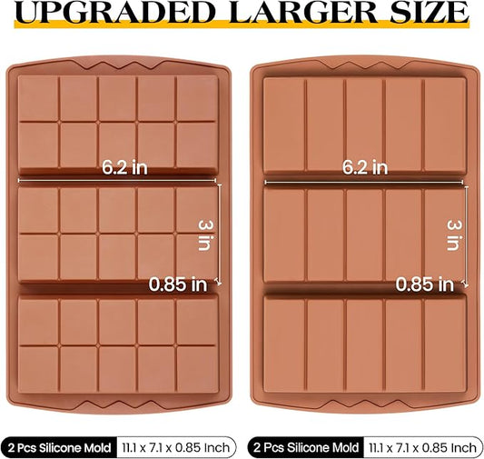 4 Pcs Chocolate Bar Mold Deep Dubai 0.85 Inch Stuffed Chocolate Molds Silicone Large Break Apart Silicone Molds (10 Snap + 5 Snap)