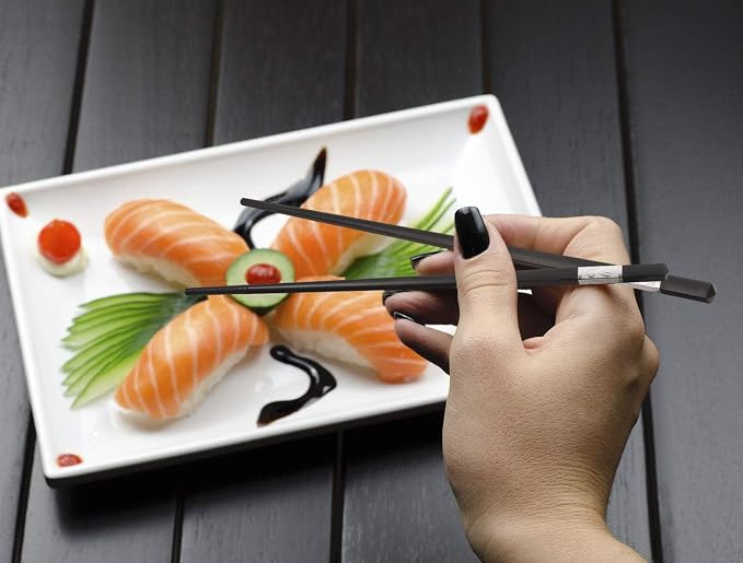 HIWARE 10 Pairs Fiberglass Chopsticks - Reusable Chopsticks Dishwasher Safe, 9 1/2 Inches - Silver