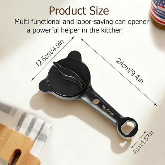 4-in-1 Jar Opener, Adjustable Jar Opener for Seniors, Kitchen Tool Designed Specifically for Seniors and Those with Limited Physical Strength, Suitable for Beer, Salad Dressing, Jar (Black)