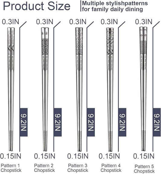 5 Pairs LeviLevo Metal Chopsticks Reusable, Chop Sticks for Sushi, Korean & Japanese Dining, Premium Dishwasher Safe Stainless Steel
