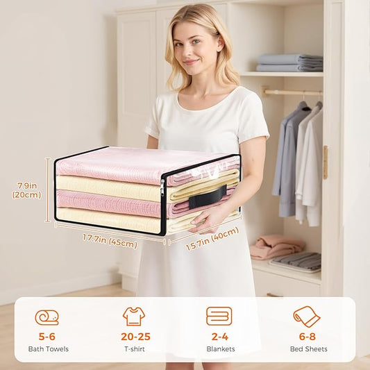 SpaceWhisper 4 Pack Clear Storage Bags, Plastic Blanket Storage Bags with Zipper and Handle, Moving Bags for Comforter, Bedding & Clothes, Closet Organizer and Under Bed Storage (17.7x15.7x7.9 Inch)