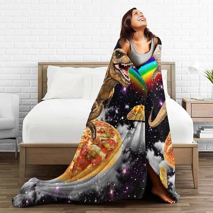 Funny Cat Dinosaur Blanket Soft Cozy Dino Galaxy Fleece Plush Throw Blanket Warm Lightweight Taco Pizza Flannel Stuff Decor Blanket Gifts for Girls Boys Lovers Adults Women Men Bed Travel 50"x60"