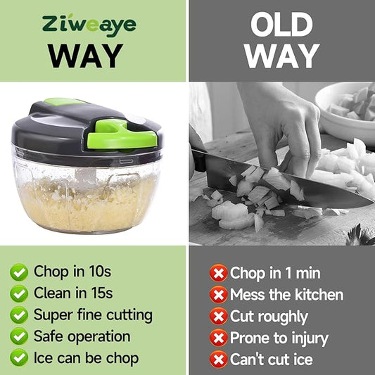 Manual Food Processor Vegetable Chopper, Portable Hand Pull String Garlic Mincer Onion Cutter for Veggies, Ginger, Fruits, Nuts, Herbs, etc., 500ml,(Gray-green)