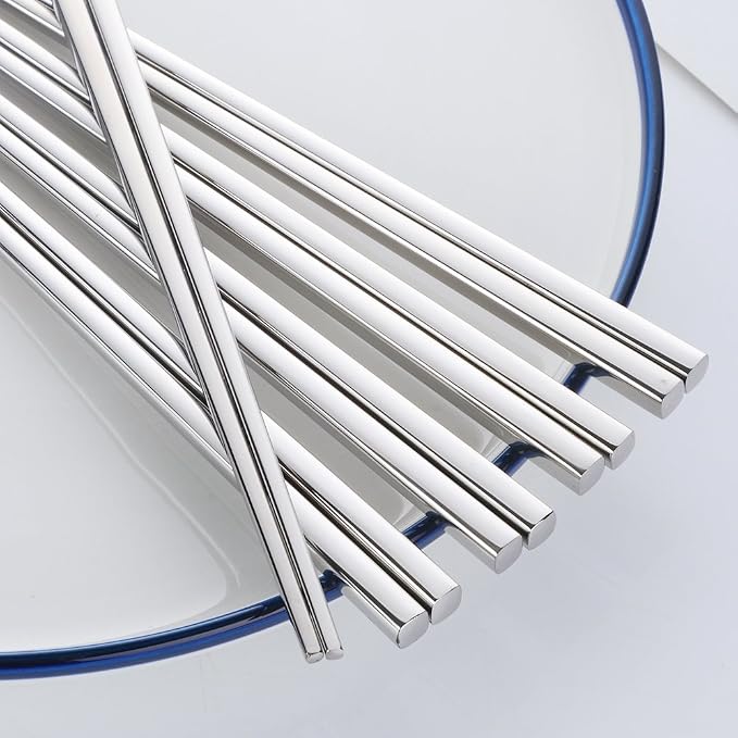 Buyer Star 5-Pair Silver Stainless Steel Chopsticks - Reusable Chinese Square Chopsticks