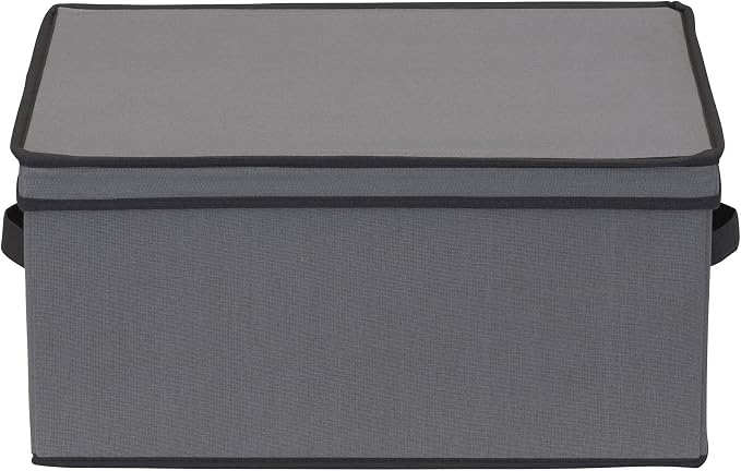Household Essentials Wine Glass Storage Box in Strong Frame, Handles, Windowed Panel and 12 Compartments, Gray with Black Trim