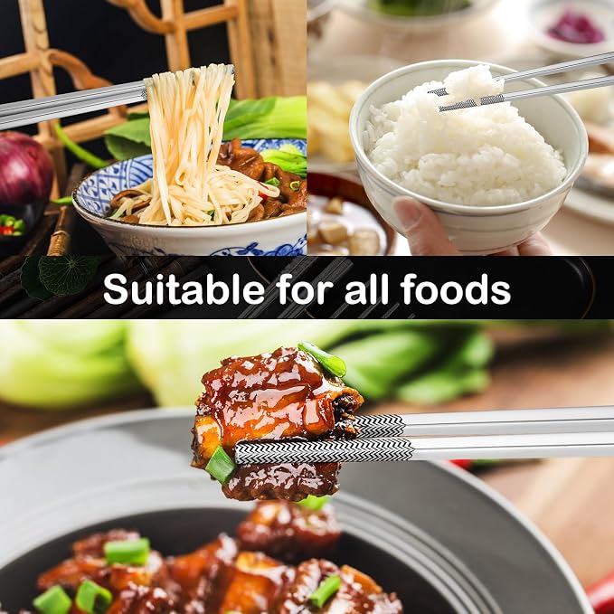 8 Pairs Metal Chopsticks Reusable 18/8 Stainless Steel Chopsticks Set Cute Laser Engraved Non-slip Japanese Korean Chinese Chopstick for Cooking Eating Dishwasher Safe 9.25" Chop Sticks Gift Set