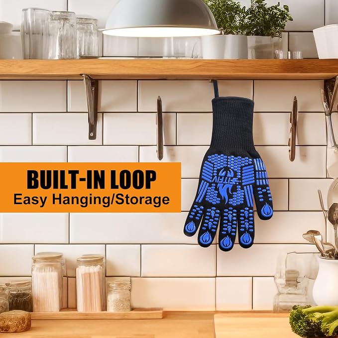 BBQ Gloves, Oven Gloves, 1472°F Extreme Heat Resistant Barbecue Gloves, Silicone Non-Slip Oven Mitts, Kitchen for Cooking, Grilling, and Baking