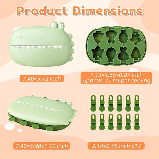 Crocodile Popsicle Molds for Kids & Toddlers – Fun Mini Silicone Ice Pop Maker, BPA Free, Animal Ice Cream Mold Set (Green-crocodile(8 pieces))