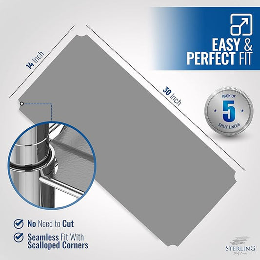 Sterling Shelf Liners for Wire Shelf System: Set of 5 in Graphite: 14 x 30 inch: Plastic Wire Shelving Mats
