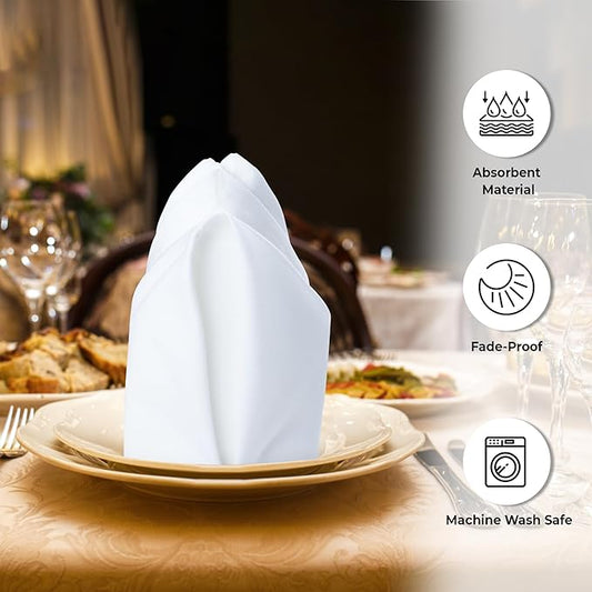 Urban Villa Cloth Napkins White Dinner Napkins Set of 12 (18X18 Inches) 100% Cotton Absorbent Washable Durable Reusable Cloth Napkins Ideal for Farmhouse Party Thanksgiving Harvest Fall Dinner Napkins