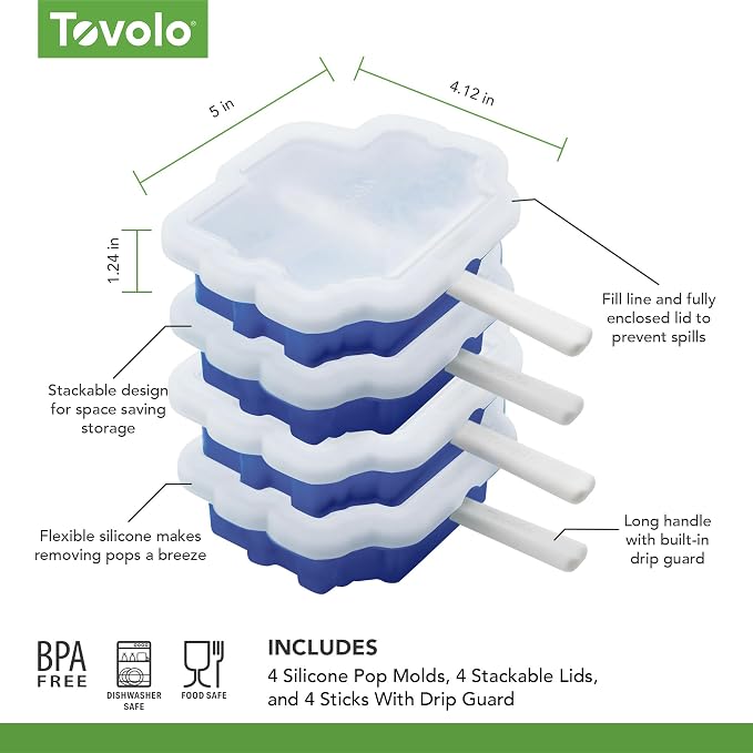 Tovolo Truck Popsicle Mold Pack of 4 Silicone Ice Pop Makers with Sticks for Kids, Stackable Construction Vehicle Shaped Frozen Treats, BPA Free Dishwasher Safe Truck Molds for Popsicles