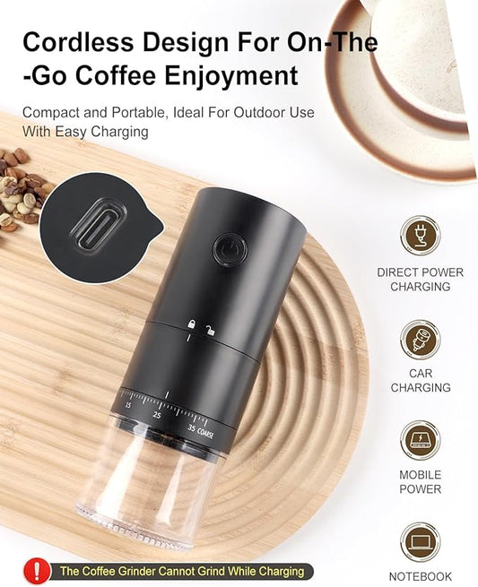 Lamido Portable Electric Coffee Grinder with Ceramic Conical Burr - 38 Adjustable Grind Settings -1500 mAh Battery Rechargeable - Auto-Stop - Washable for Espresso, Pour Over - Travel, Camping (Black)