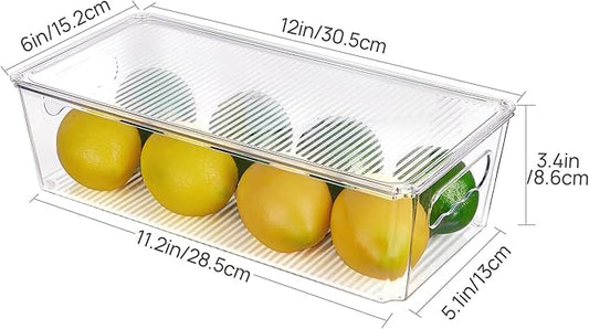 Vtopmart 12pcs Clear Organizers and Storage Bins with Lids, Stackable Plastic Storage Containers with Handles for Fridge, Freezer, Pantry, Cabinet, Kitchen Organization